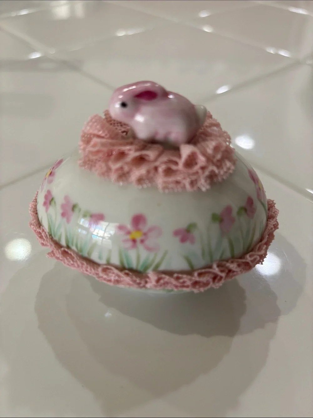 Pink Floral Ceramic Small Pet Easter Bunny , Rabbit Ireland Keepsake